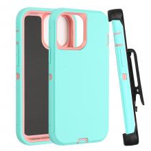 iPhone 16 Defender Case with Belt Clip - Teal / Pink (Ground Shipping Only)