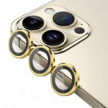 Metal Ring Tempered Glass HD Camera Lens Protector for 14 Pro / 14 Pro Max- Gold 