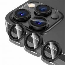 Metal Ring Tempered Glass HD Camera Lens Protector for 15 Pro / 15 Pro Max  - Black Titanium 