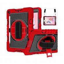 iPad 6 (2018) / iPad 5 (2017) / Air 2 / Air 1 / Pro 9.7 360 Rotating Hand Strap / Kickstand Shockproof Case - Black/Red (Ground Shipping Only)