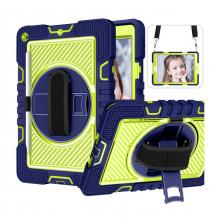 iPad 6 (2018) / iPad 5 (2017) / Air 2 / Air 1 / Pro 9.7 360 Rotating Hand Strap / Kickstand Shockproof Case - Green/Blue (Ground Shipping Only)