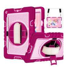 iPad 6 (2018) / iPad 5 (2017) / Air 2 / Air 1 / Pro 9.7 Generation 360 Rotating Hand Strap / Kickstand Shockproof Case - Pink/Hot Pink (Ground Shipping Only)