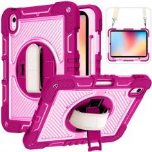 iPad 10th10.9'' (2022) 360 Rotating Hand Strap / Kickstand Shockproof Case - Pink/Hot Pink (Ground Shipping Only)