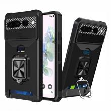 Google Pixel 6 PRO Kickstand Shockproof Case W/ Card Holder - Black/Black (Ground Shipping Only)